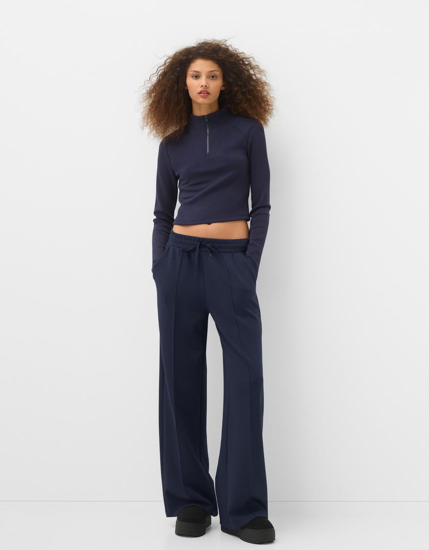 Soft touch wide-leg trousers-Navy