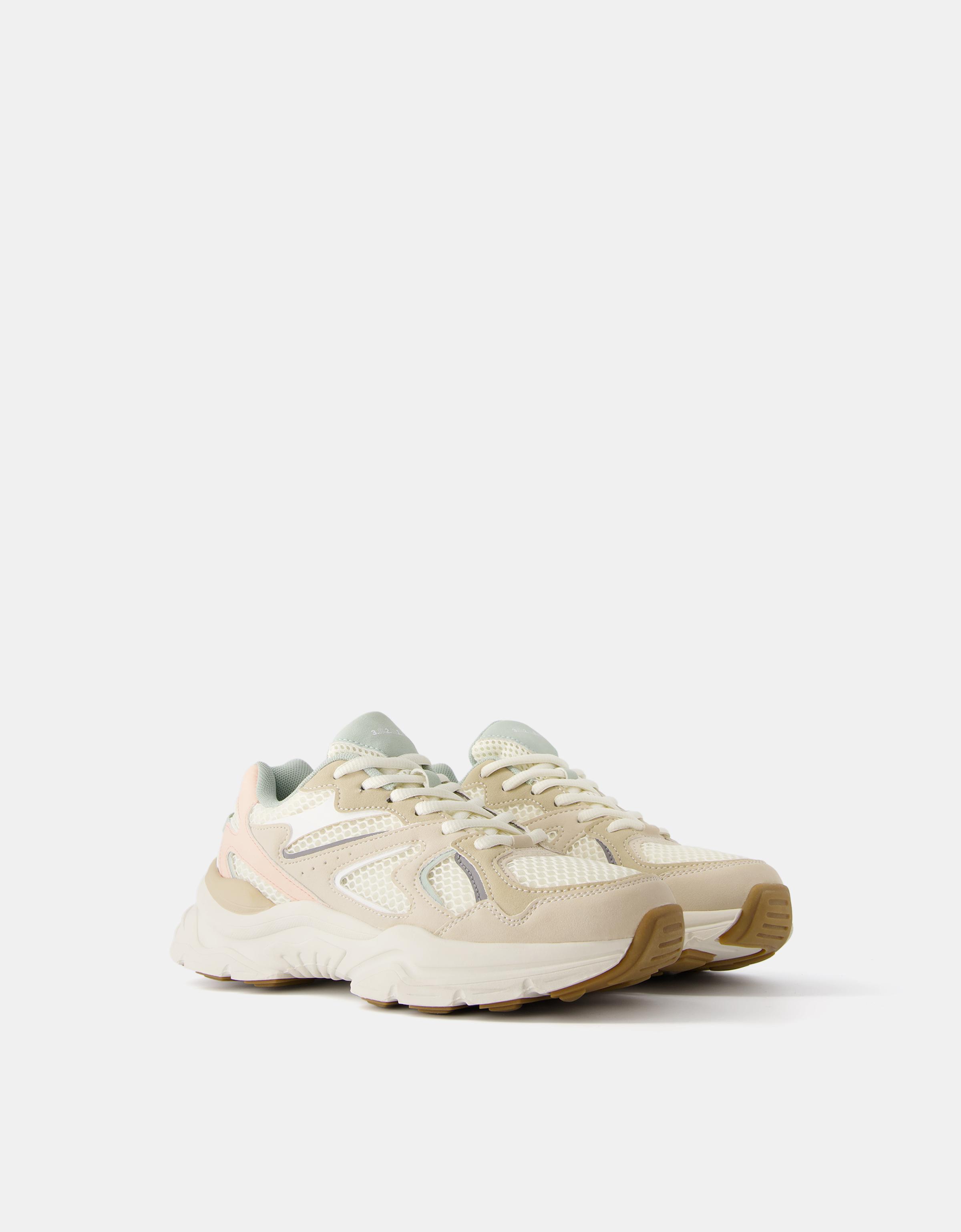 Bershka Kombinierte Sneaker Mit Netzstoff Damen 39 Beige