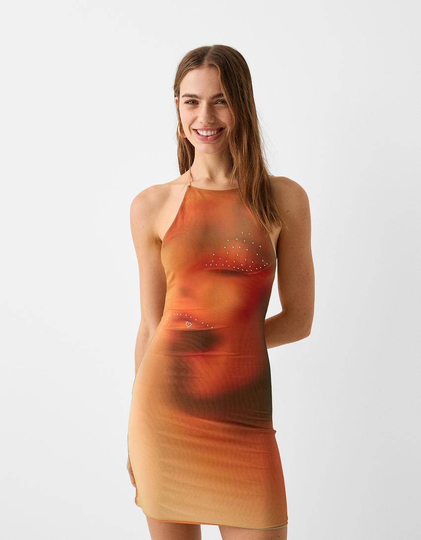 Strappy mini dress-Orange