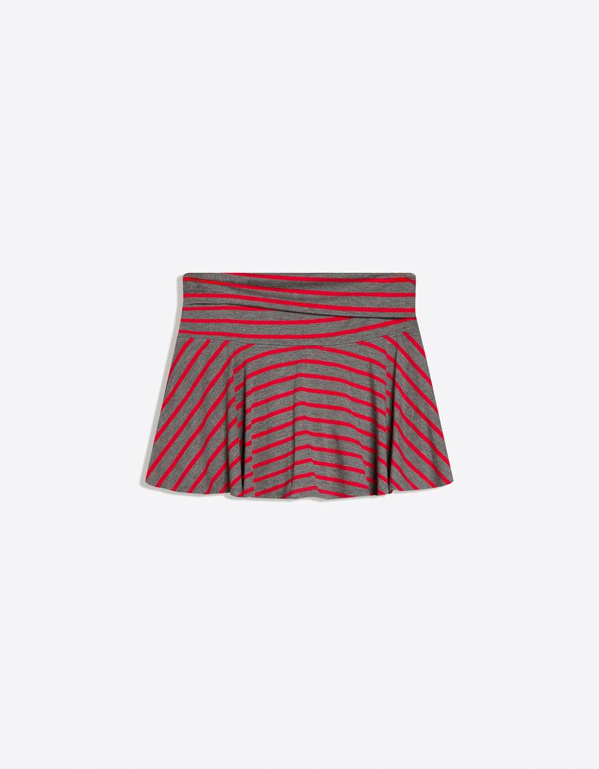 Double-waist flared mini skirt-Red