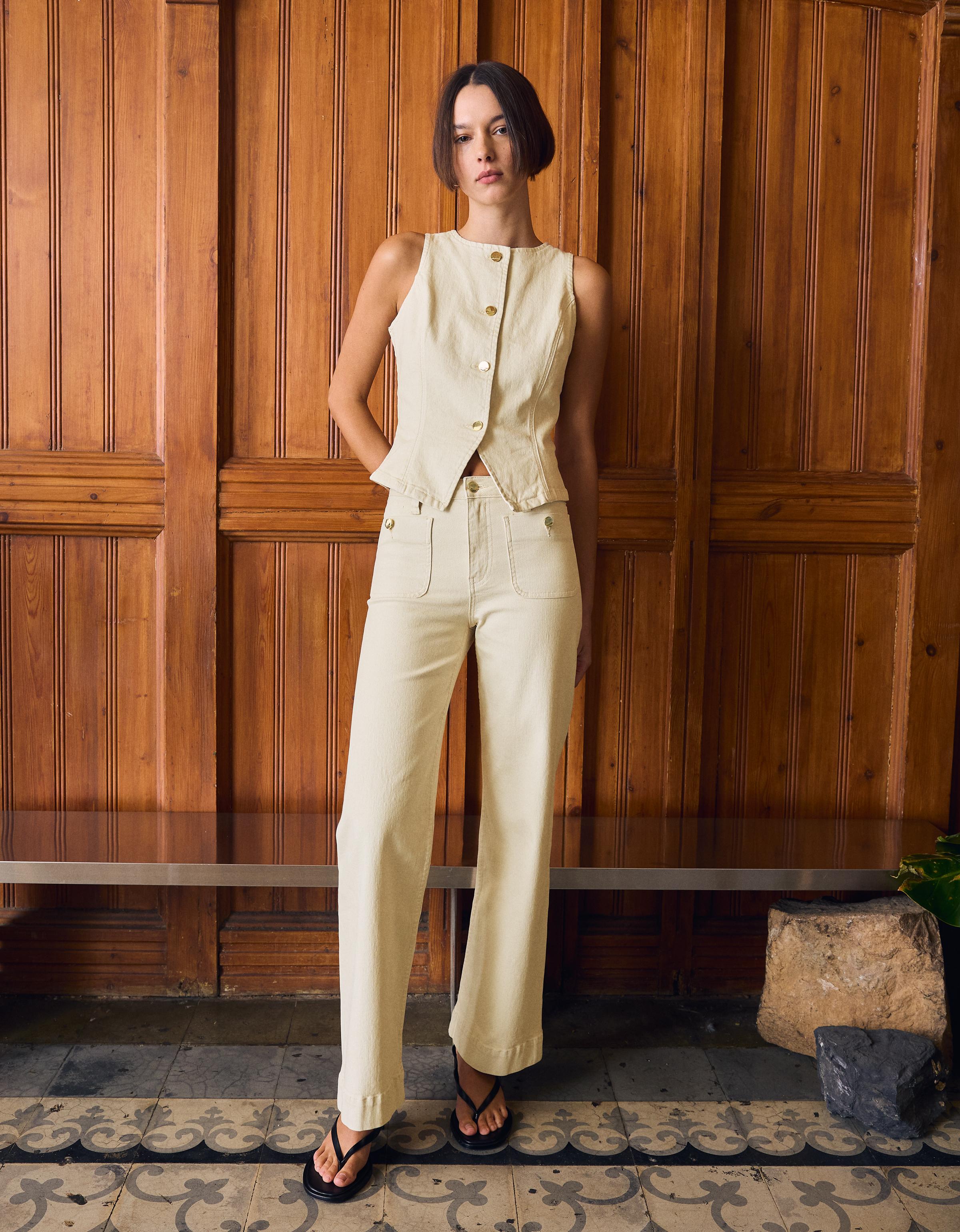 Taşlı düğme detaylı denim yelek - Görsel 11