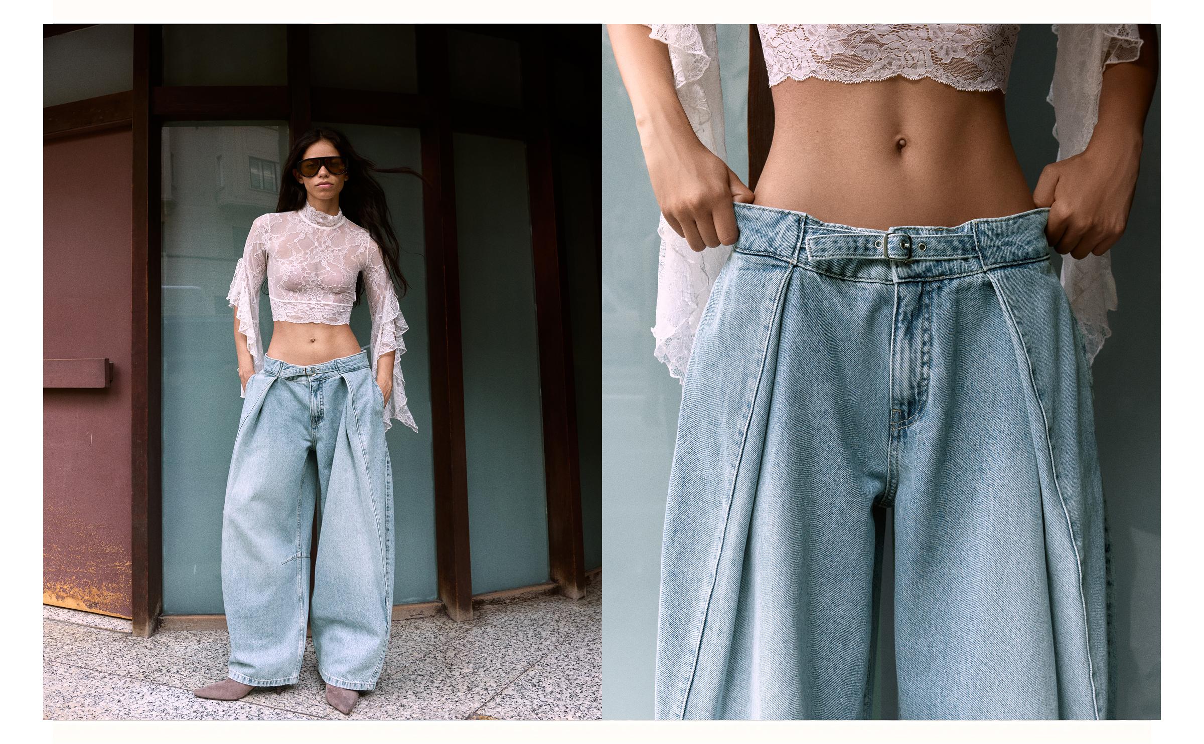 Twisted pleat jeans — Light blue