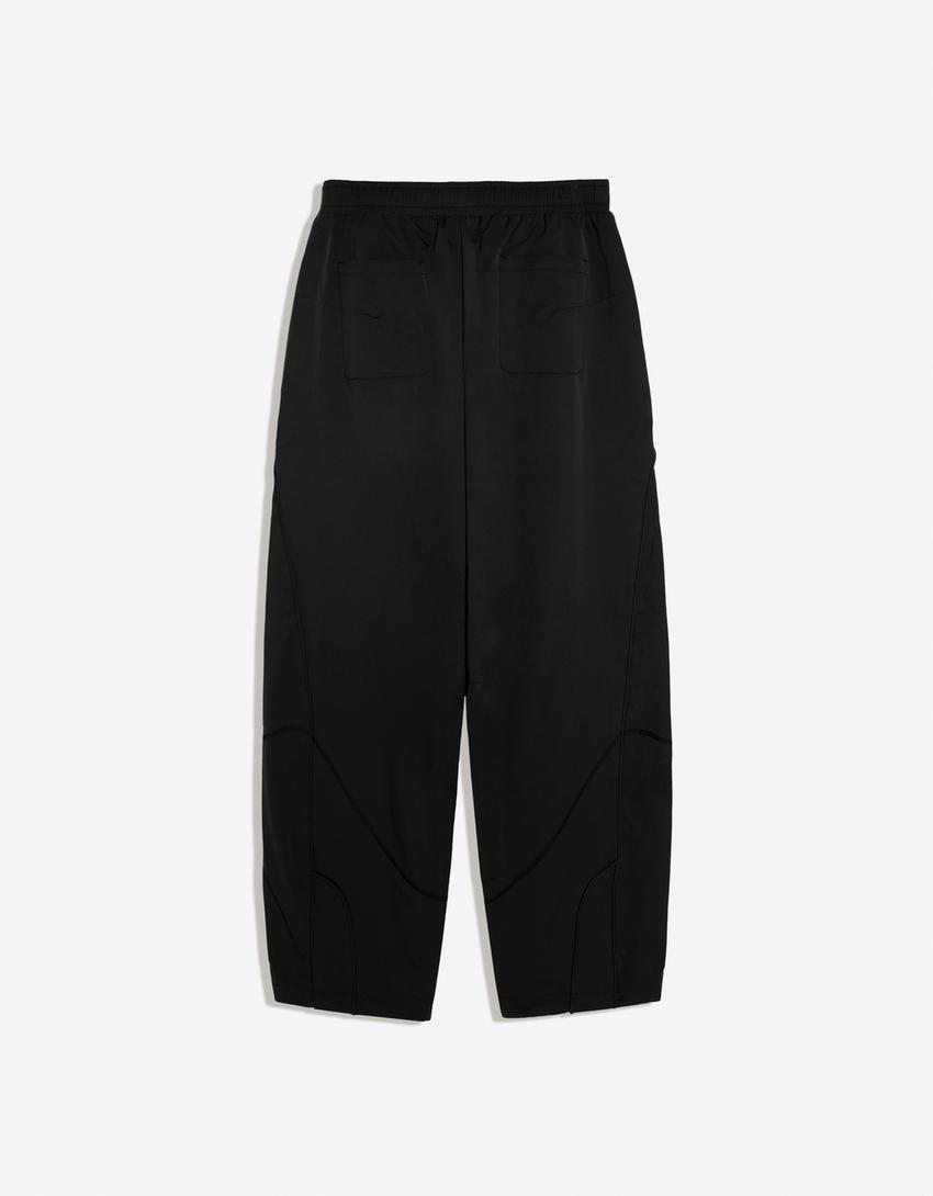 Technical barrel trousers-Black