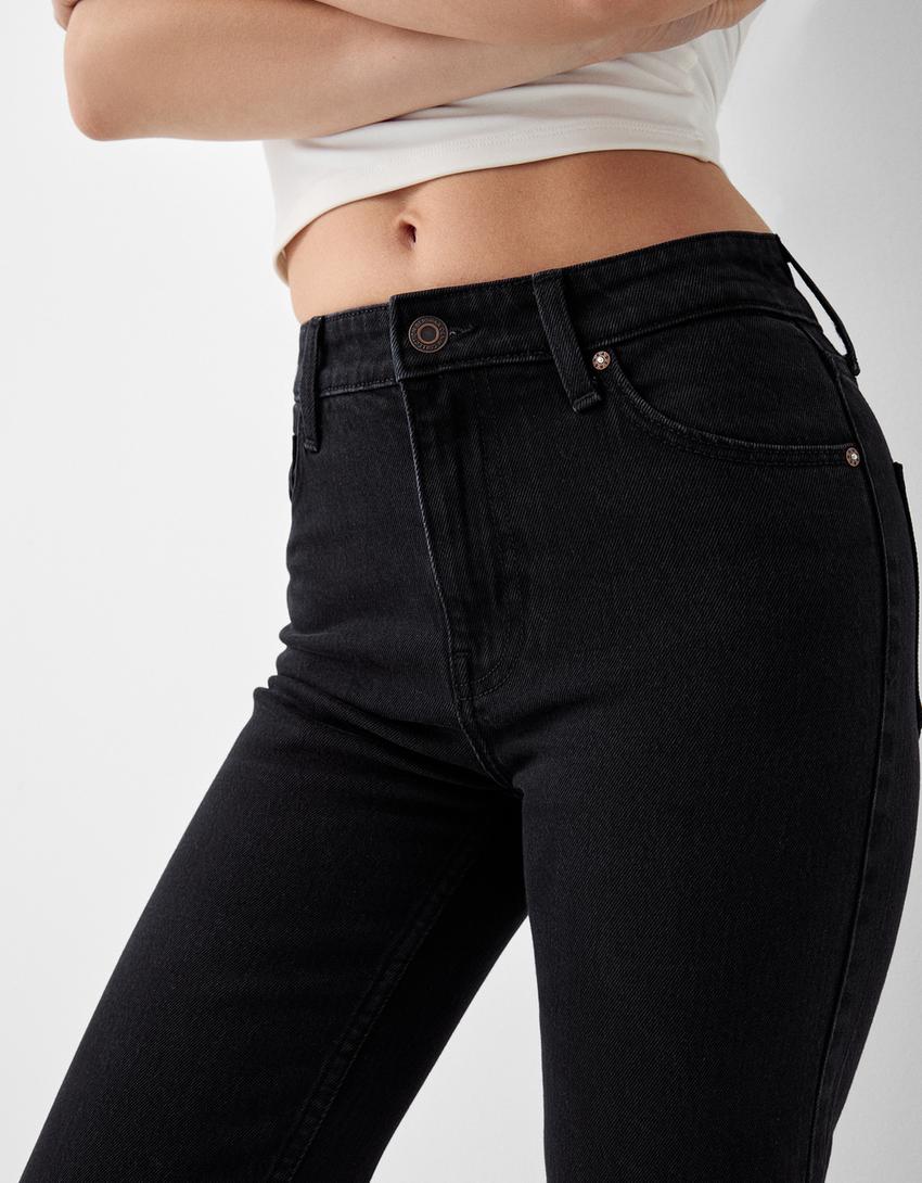 جينز جرسي مريح بفتحة في الطرف السفلي-أسود-6