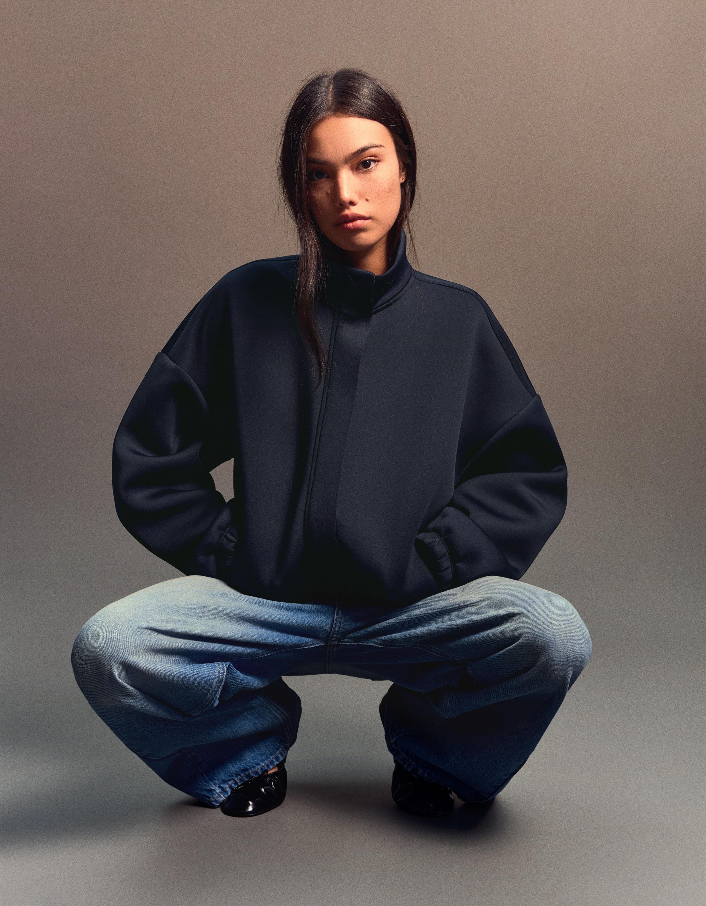 Bershka Oversize-Jacke In Neopren-Optik Damen L Marinenblau