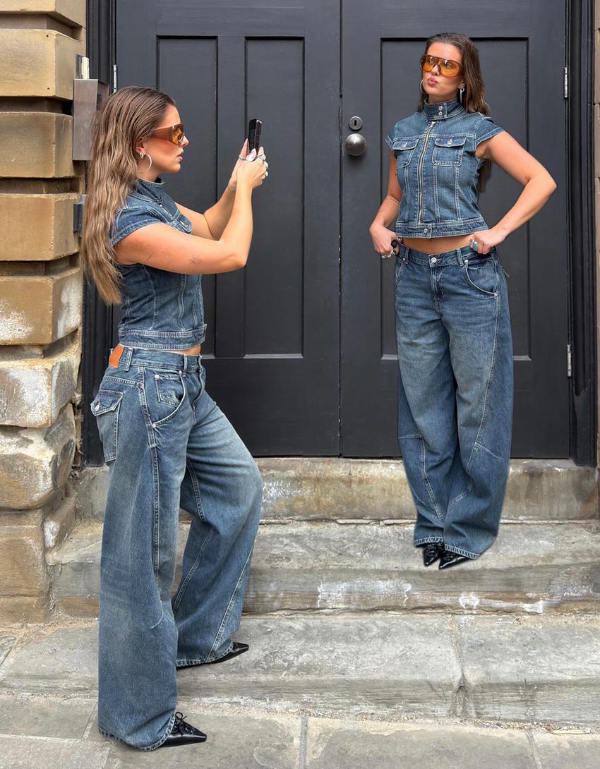 Düşük bel barrel fit jean-Mavi