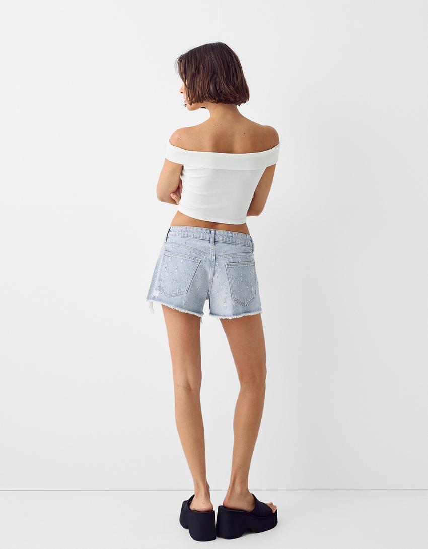 شورت دنيم بأحجار الراين-أزرق فاتح-1