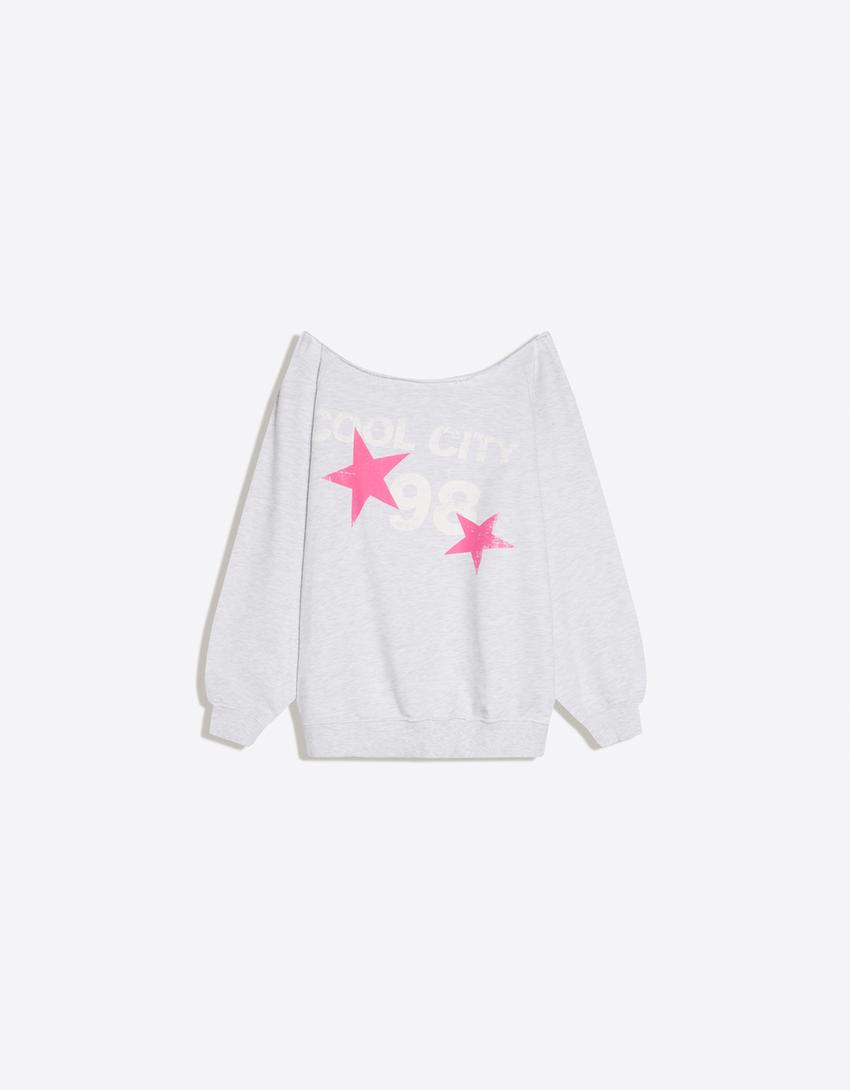 Asimetrik baskılı sweatshirt-Gri