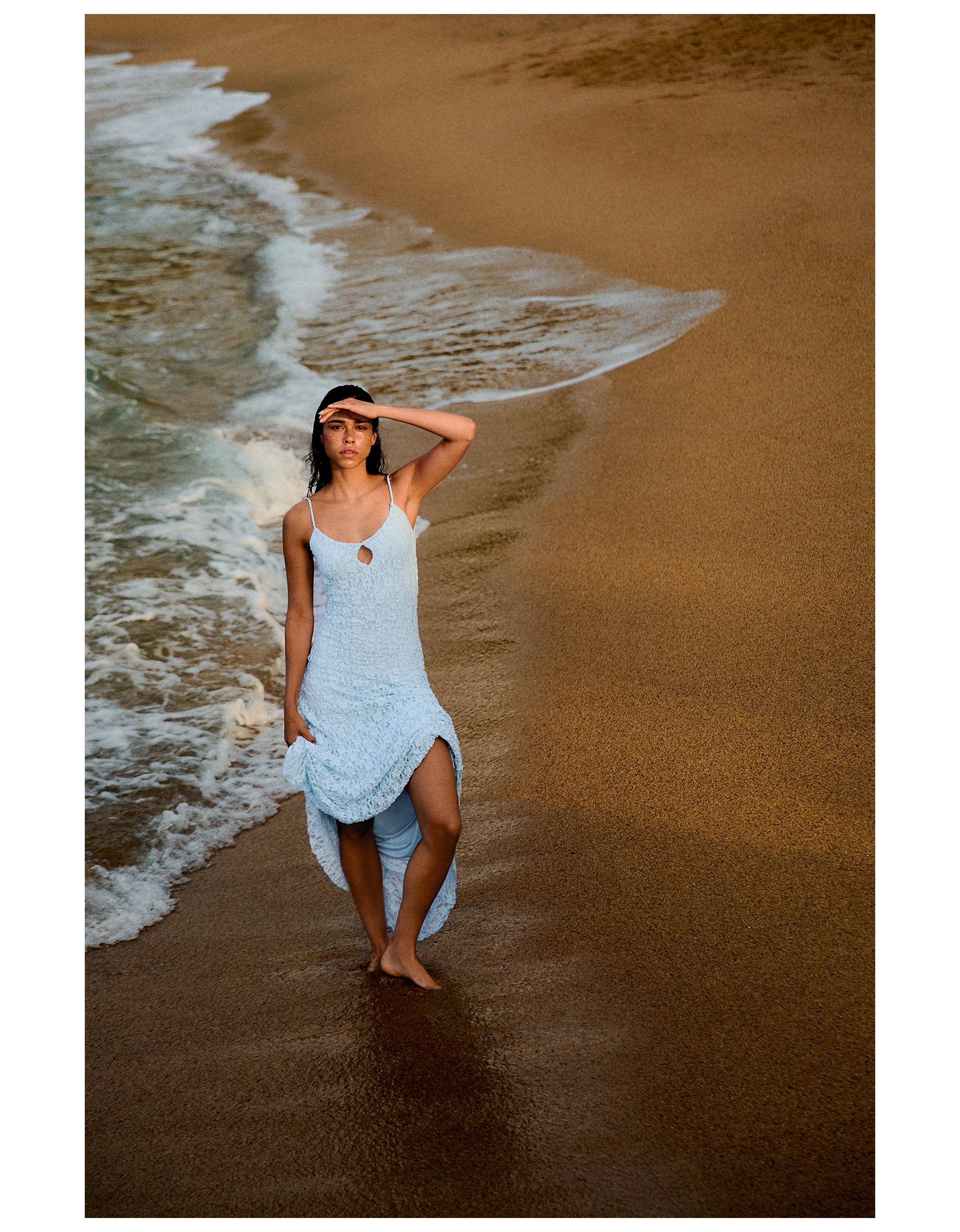 Printed midi dress with straps — Light blue