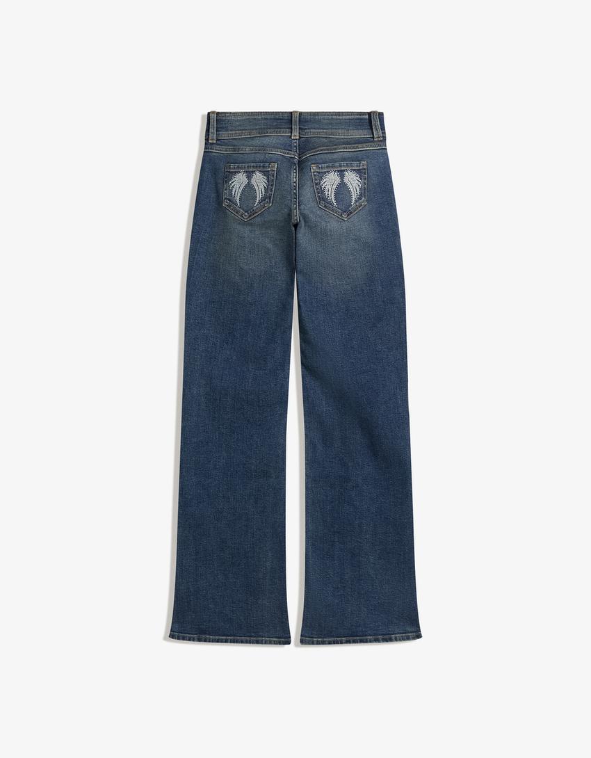 Flared jeans with embroidered pockets-Blue