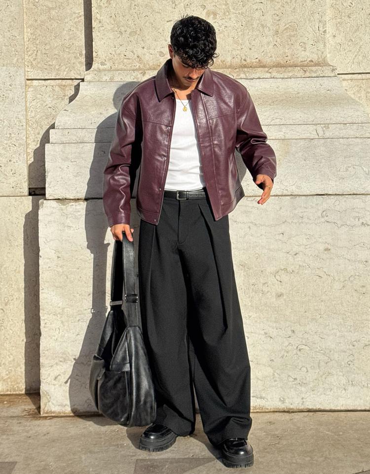 Leather effect boxy fit jacket