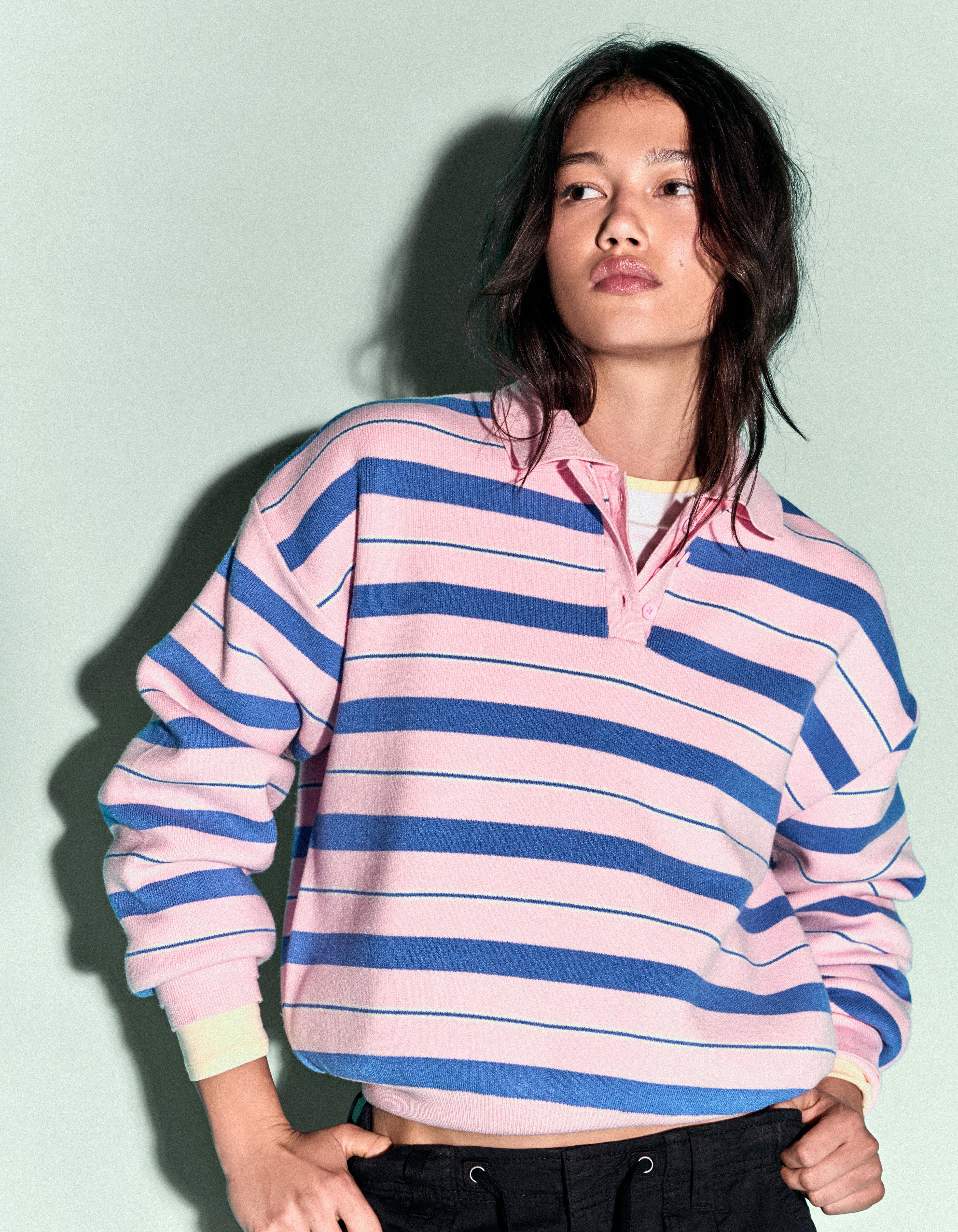Oversize polo collar jumper — Pink