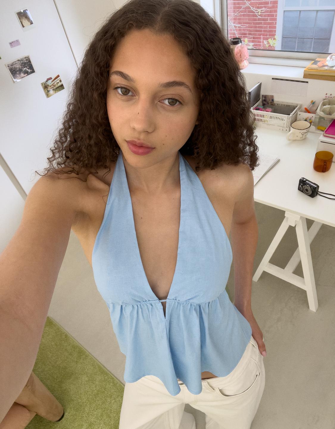 Linen blend halter waistcoat