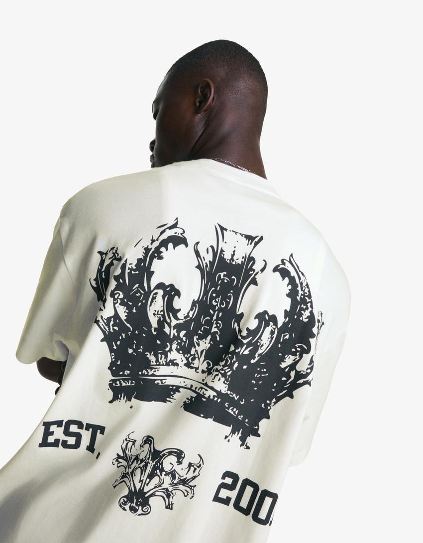 T-shirt met print en korte mouw-Gebroken Wit-2