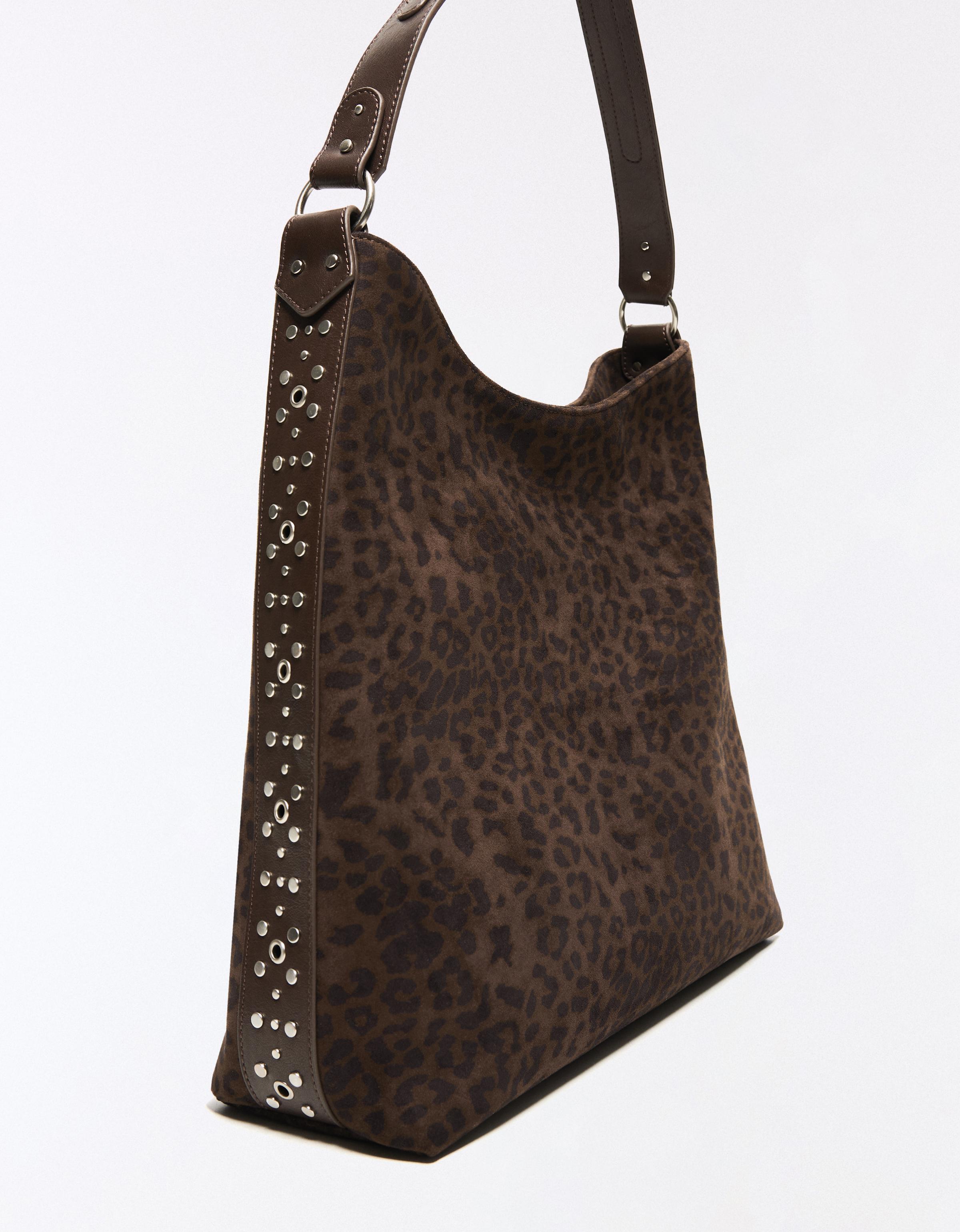Animal print faux suede tote bag — Brown