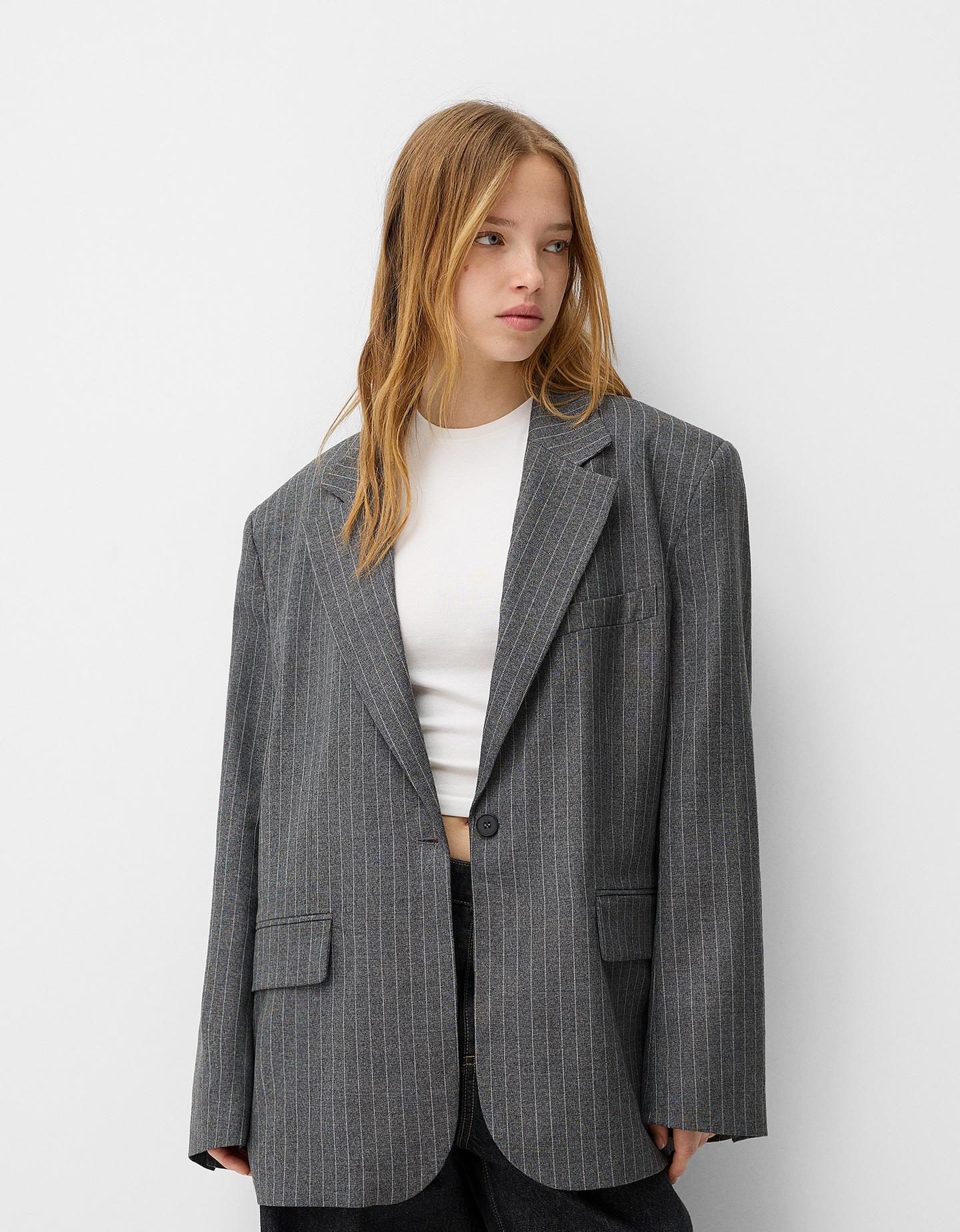 Bershka Oversize-Blazer Damen S Grau günstig online kaufen