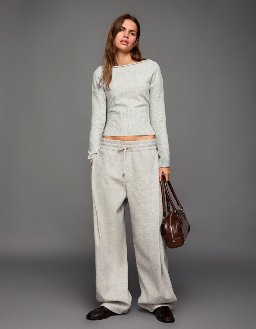 Camisola decote barco-Cinza