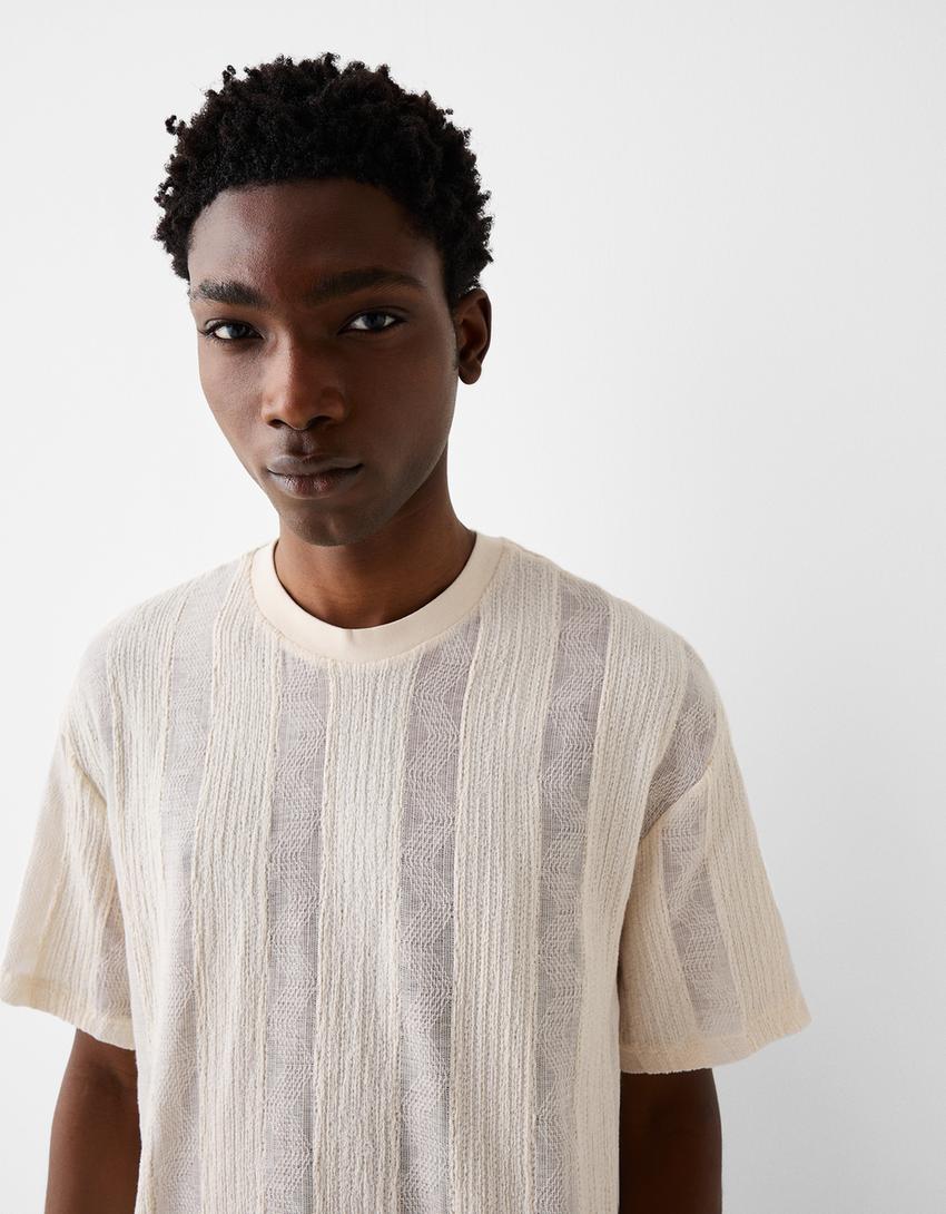 T-shirt manches courtes boxy fit jacquard-Blanc-2