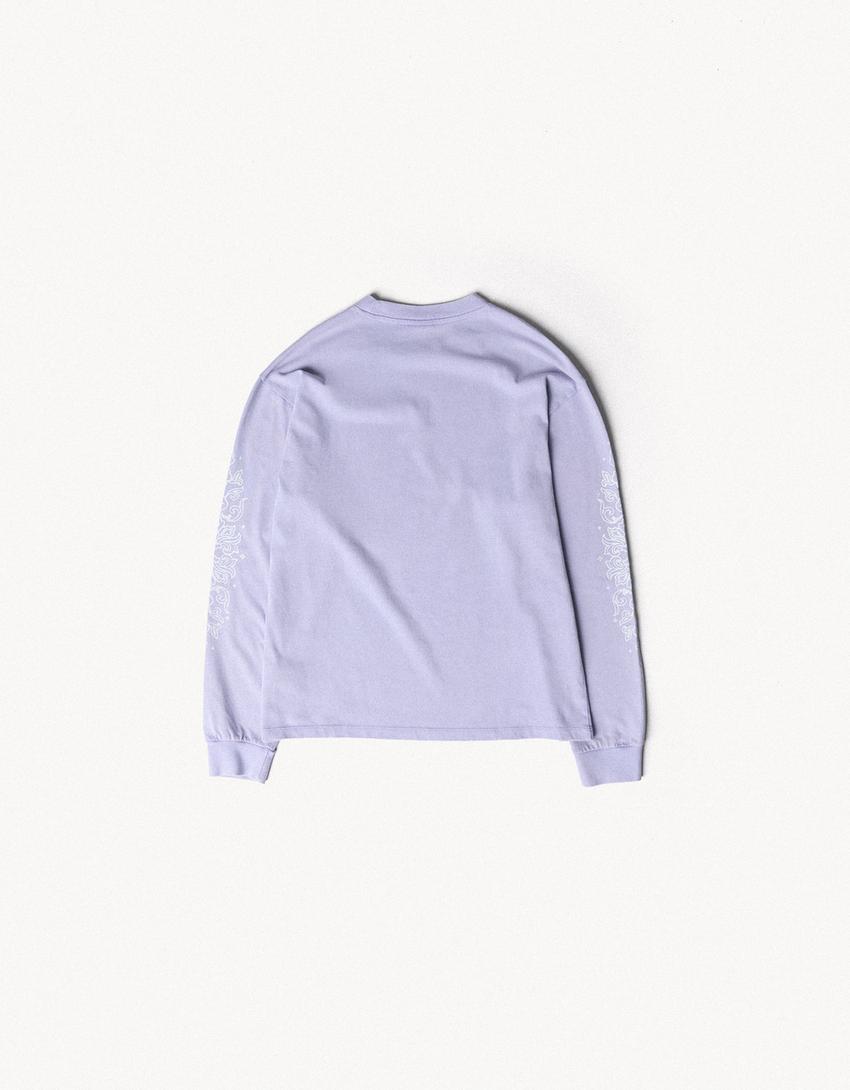 Uzun kollu ARIES X BERSHKA tişört-Mor