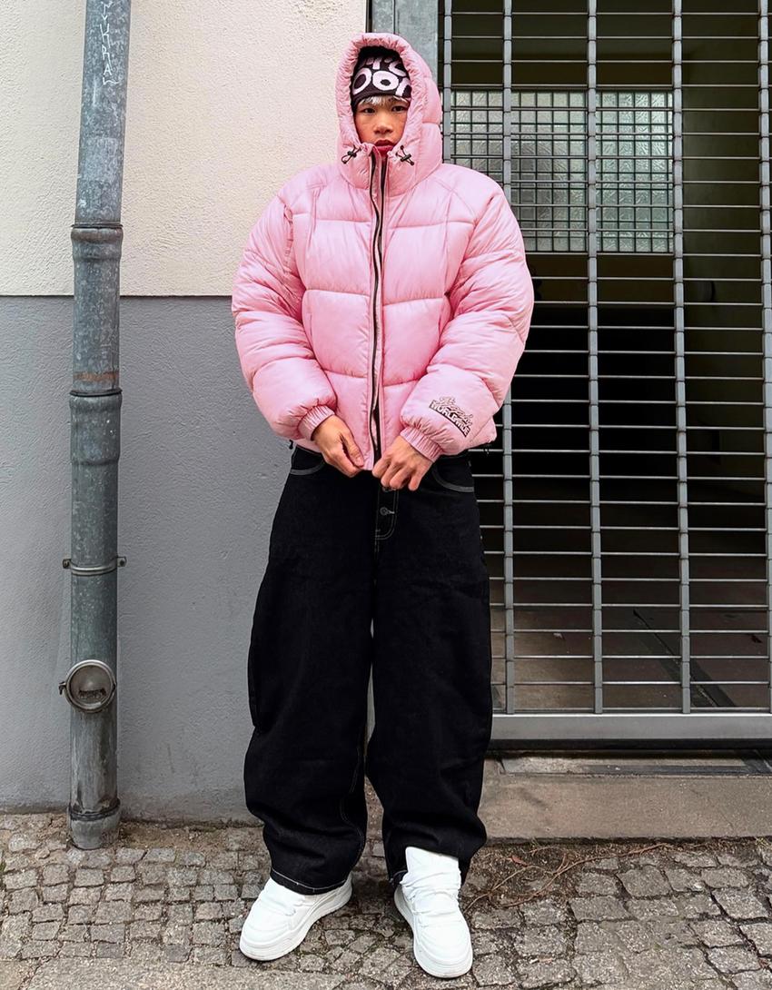 Cazadora puffy print-Rosa