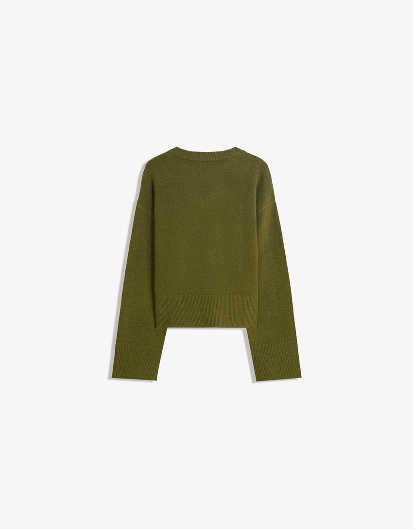 Oversize sweater with ribbed hem-Green