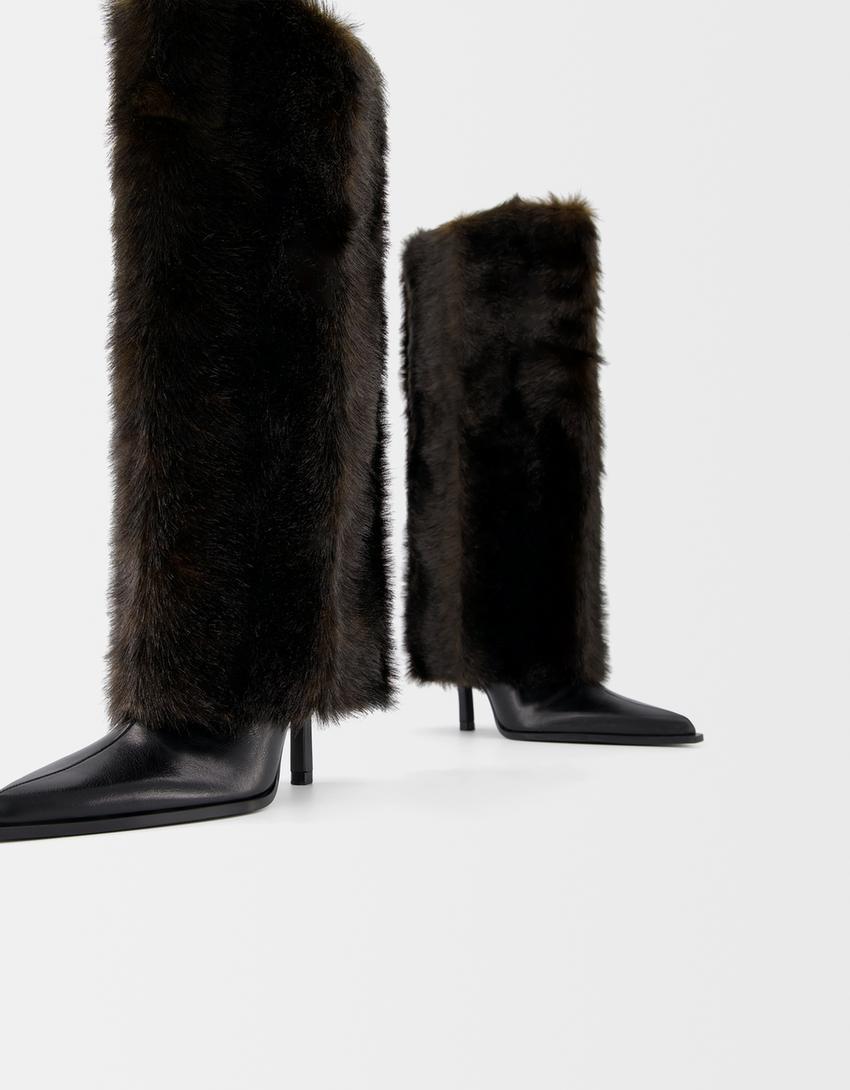 Faux fur high-heel boots-BLACK-2