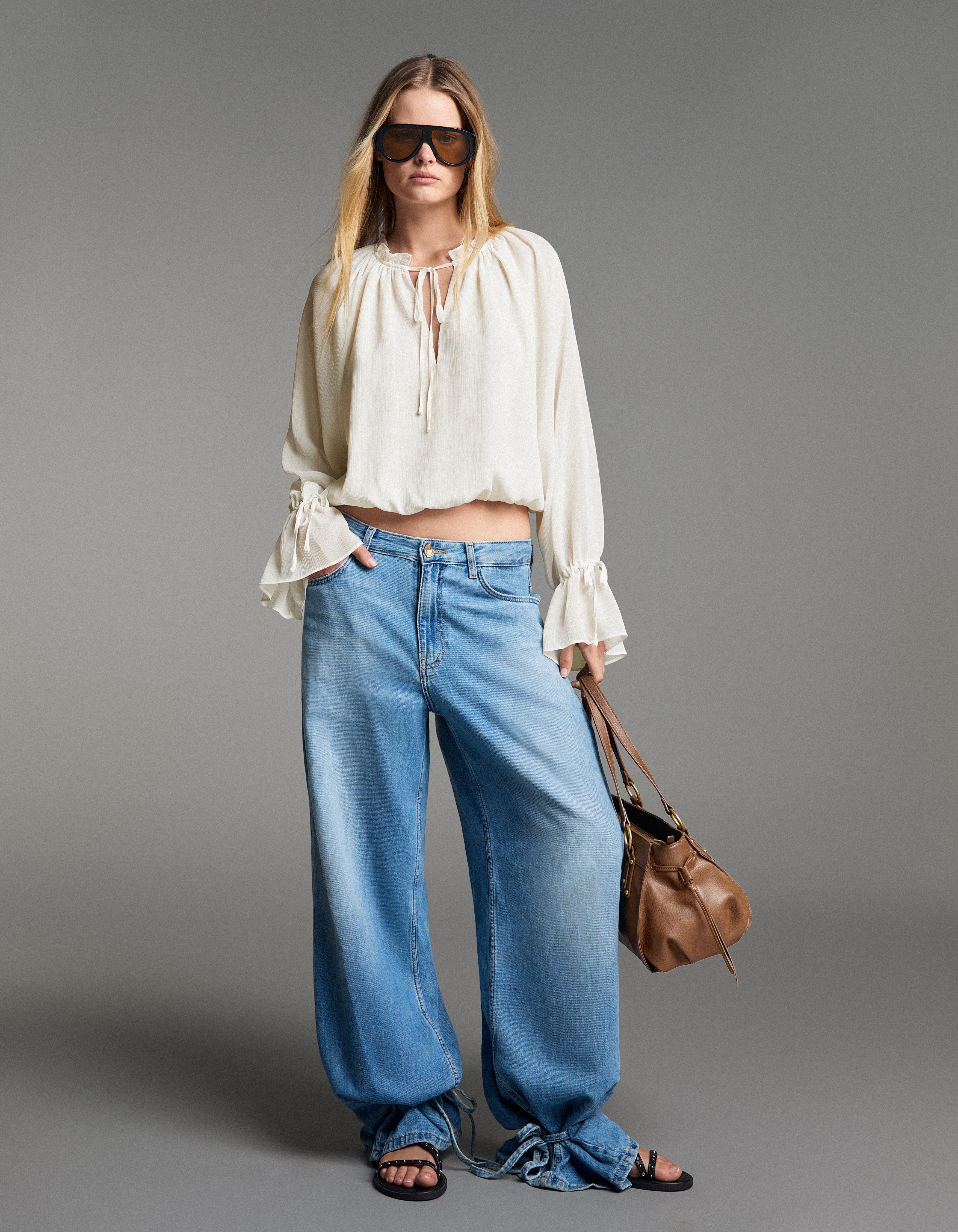 Long sleeve flowing shirt — Cream