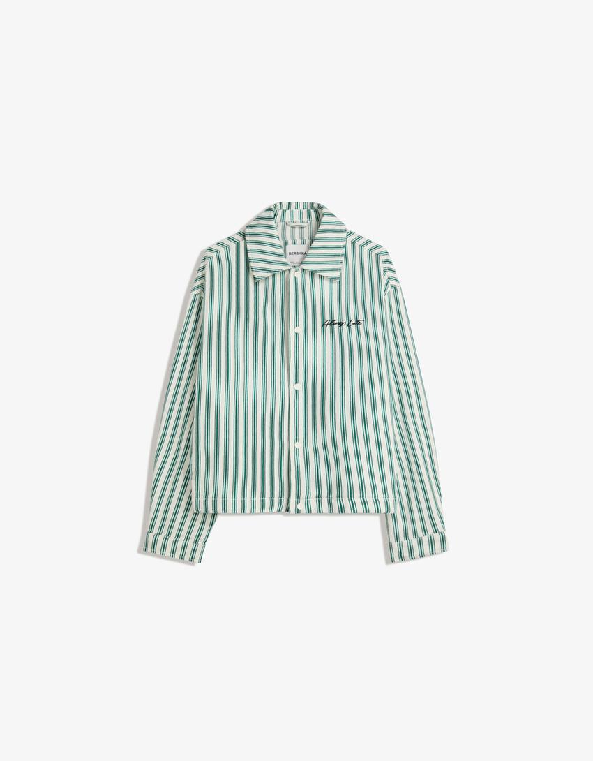 Striped jacket with embroidery-Green
