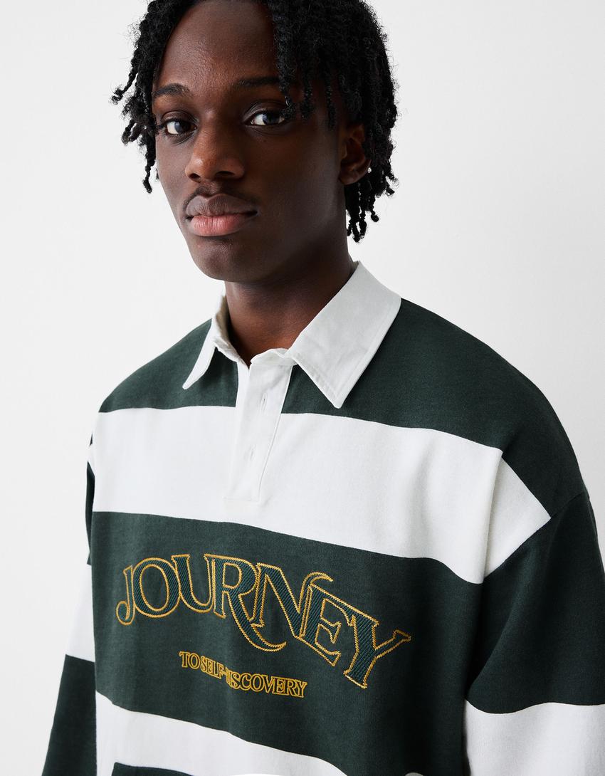 Sweat manches longues col polo-Vert-2