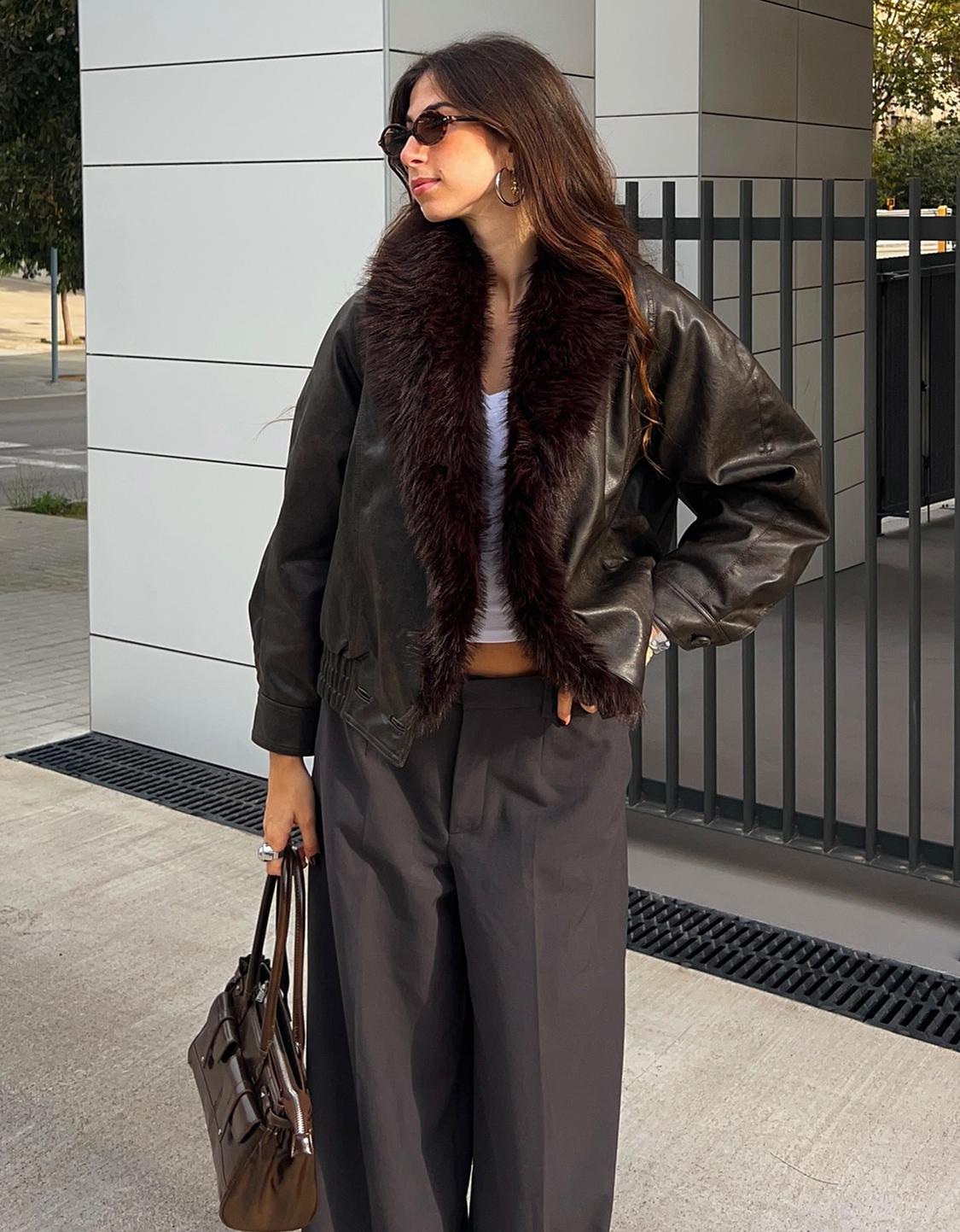 Blouson similicuir col fourrure