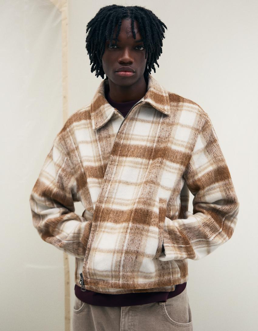 Куртка геометрического кроя в клетку-Κоричневый