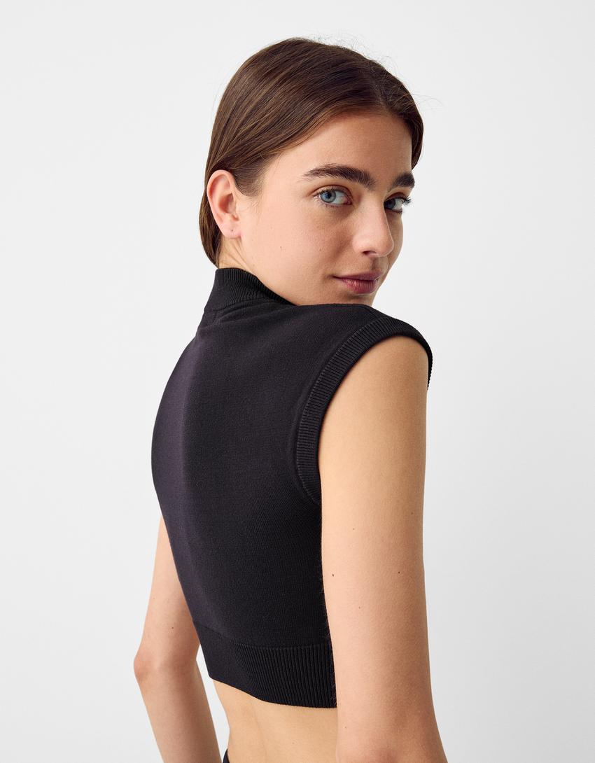 Pull sans manches col montant-Bleu-5