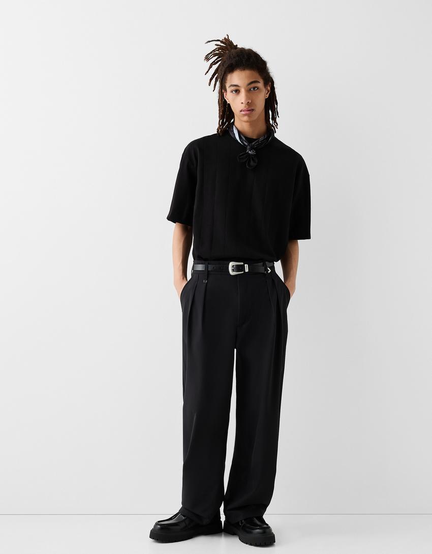 T-shirt manga curta canelada-Preto-3