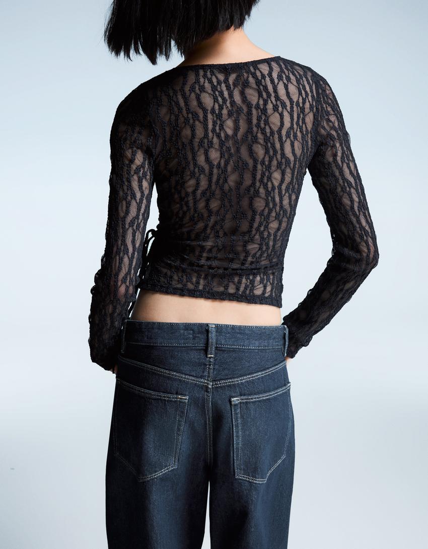 Langarmshirt mit Spitzenknoten-Marinenblau