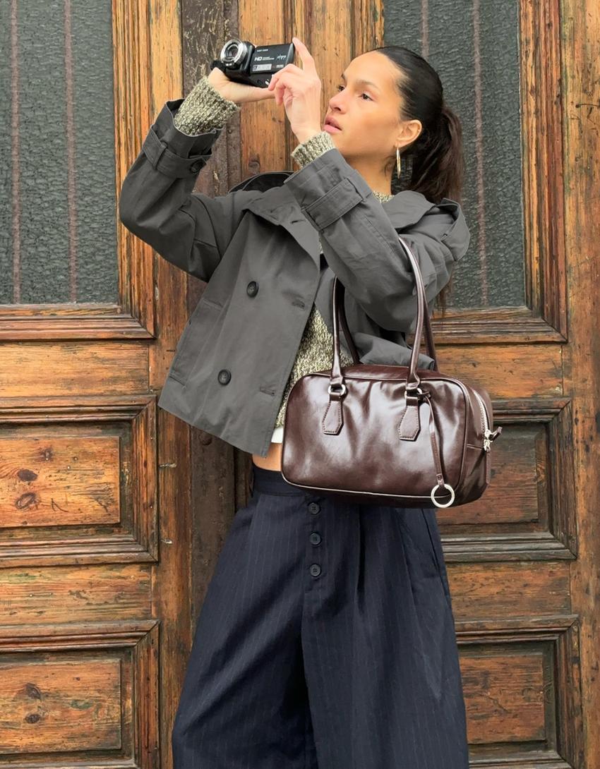 Trench-coat col cheminée-Gris foncé