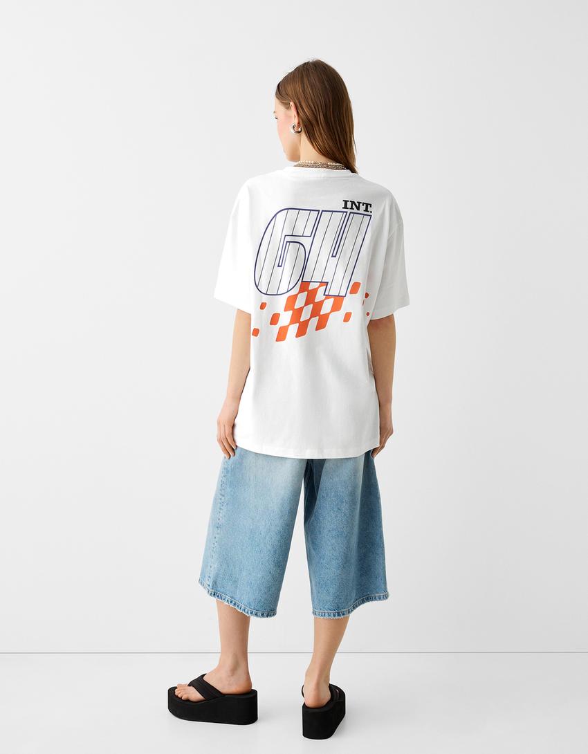 T-shirt manga curta boxy estampado-Branco-1