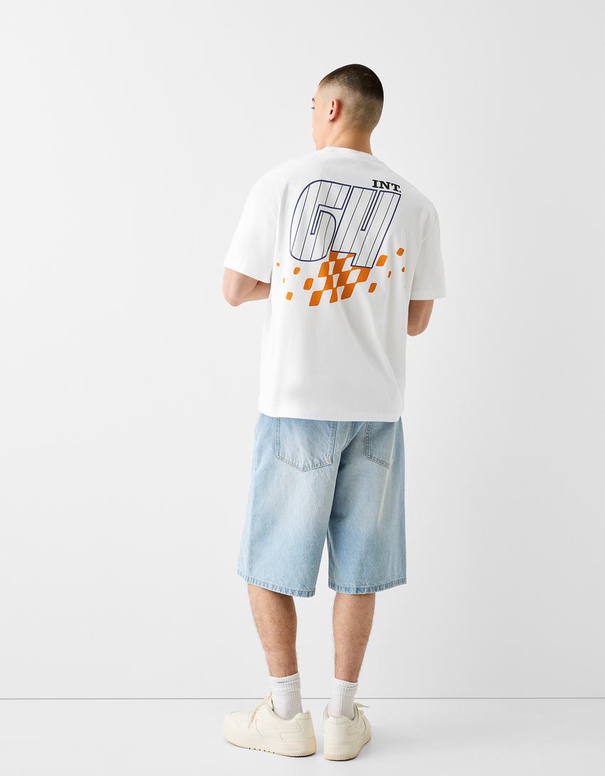 T-shirt manga curta boxy estampado-Branco-1