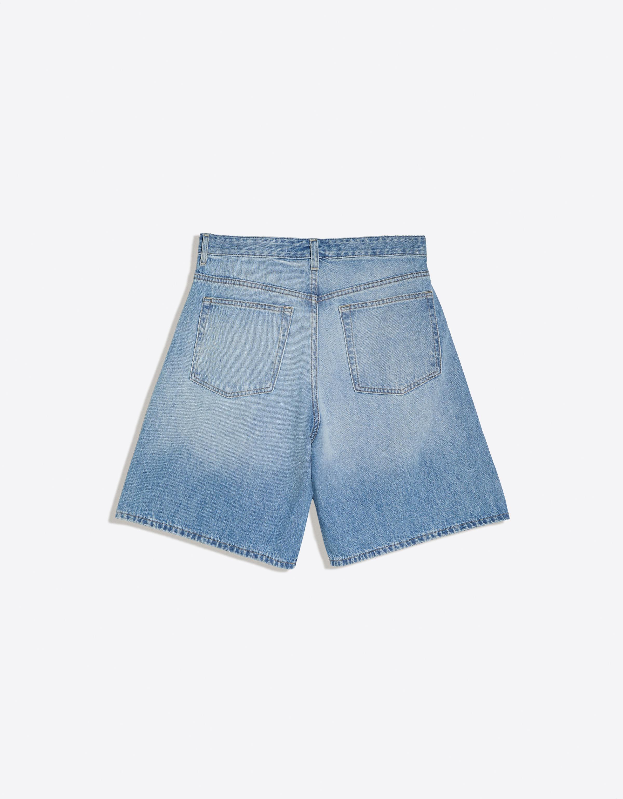 Crossover waist denim Bermuda shorts — Light blue