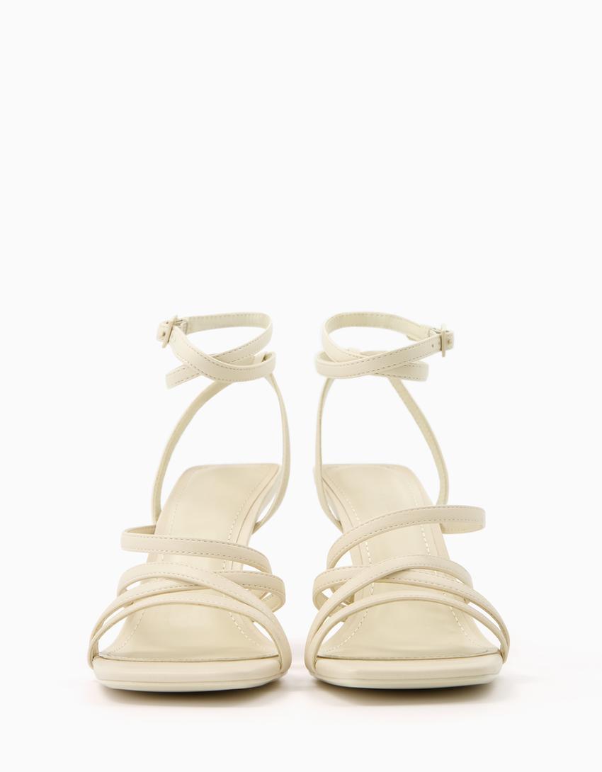 Sandales talon brides boucle de cheville-Écru-3