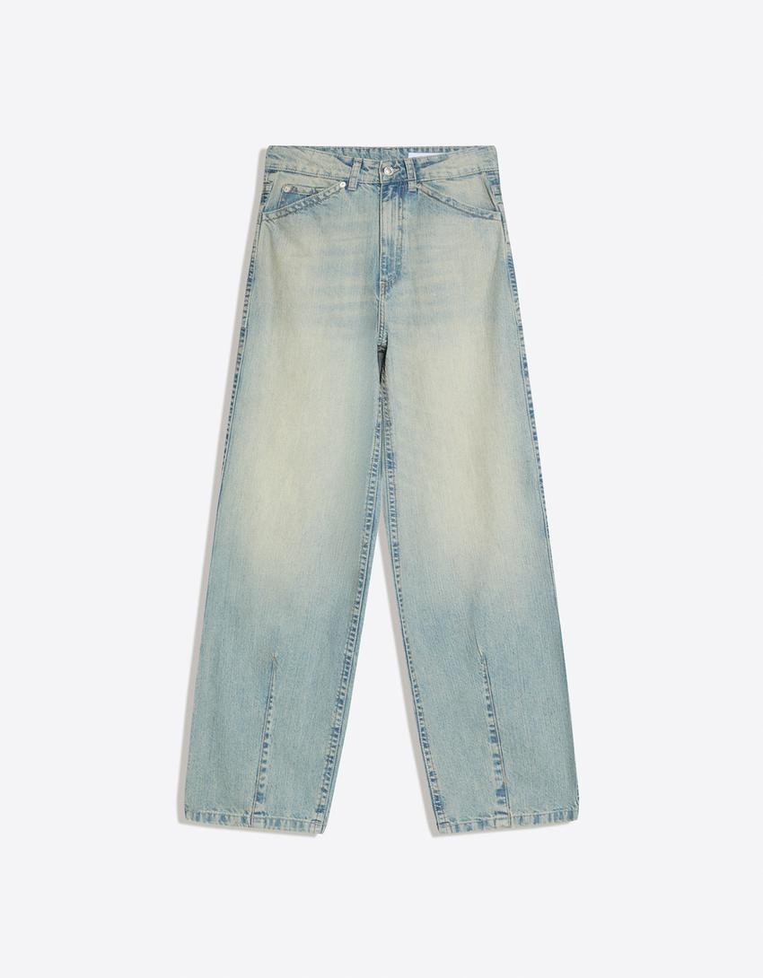 Super wide-leg low-rise jeans-Light blue
