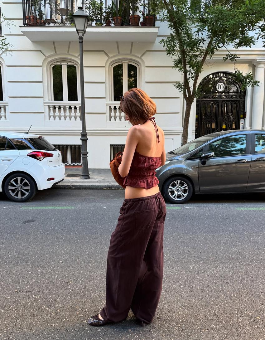 Lightweight wide-leg jeans-Brown