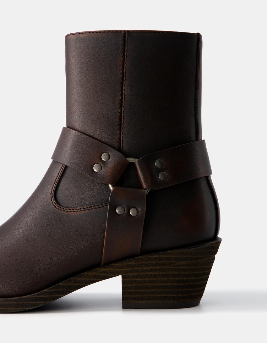 Bottines cowboy effet usé homme-Marron-2