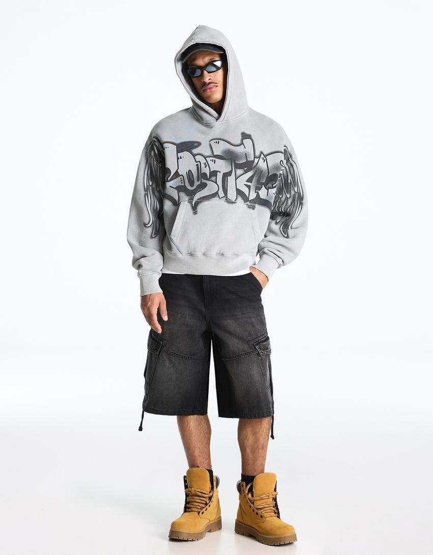 Hoodie with print-Grey
