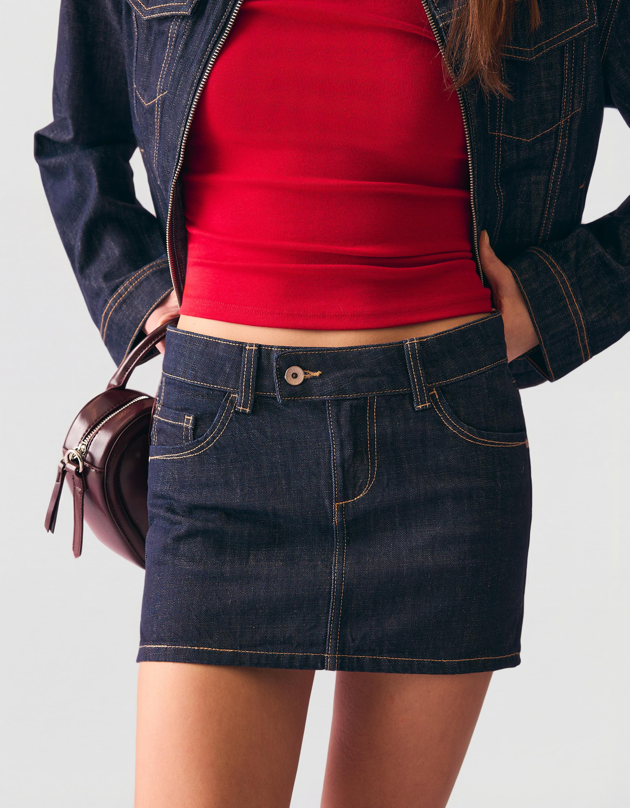 İşlemeli denim mini etek - Görsel 32