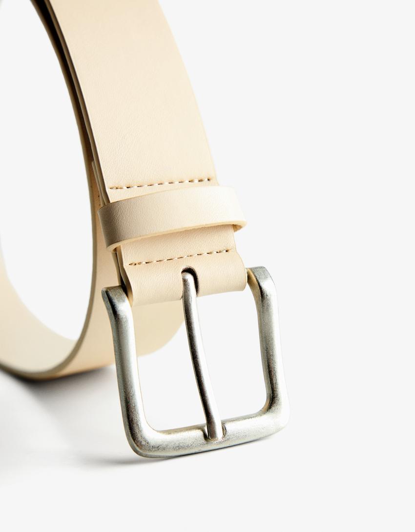 Faux leather belt-Cream