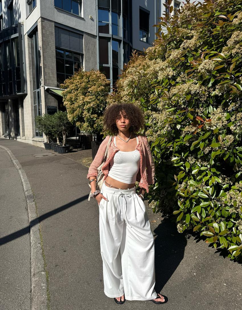Pantalon wide leg fluide plissé-Blanc-2