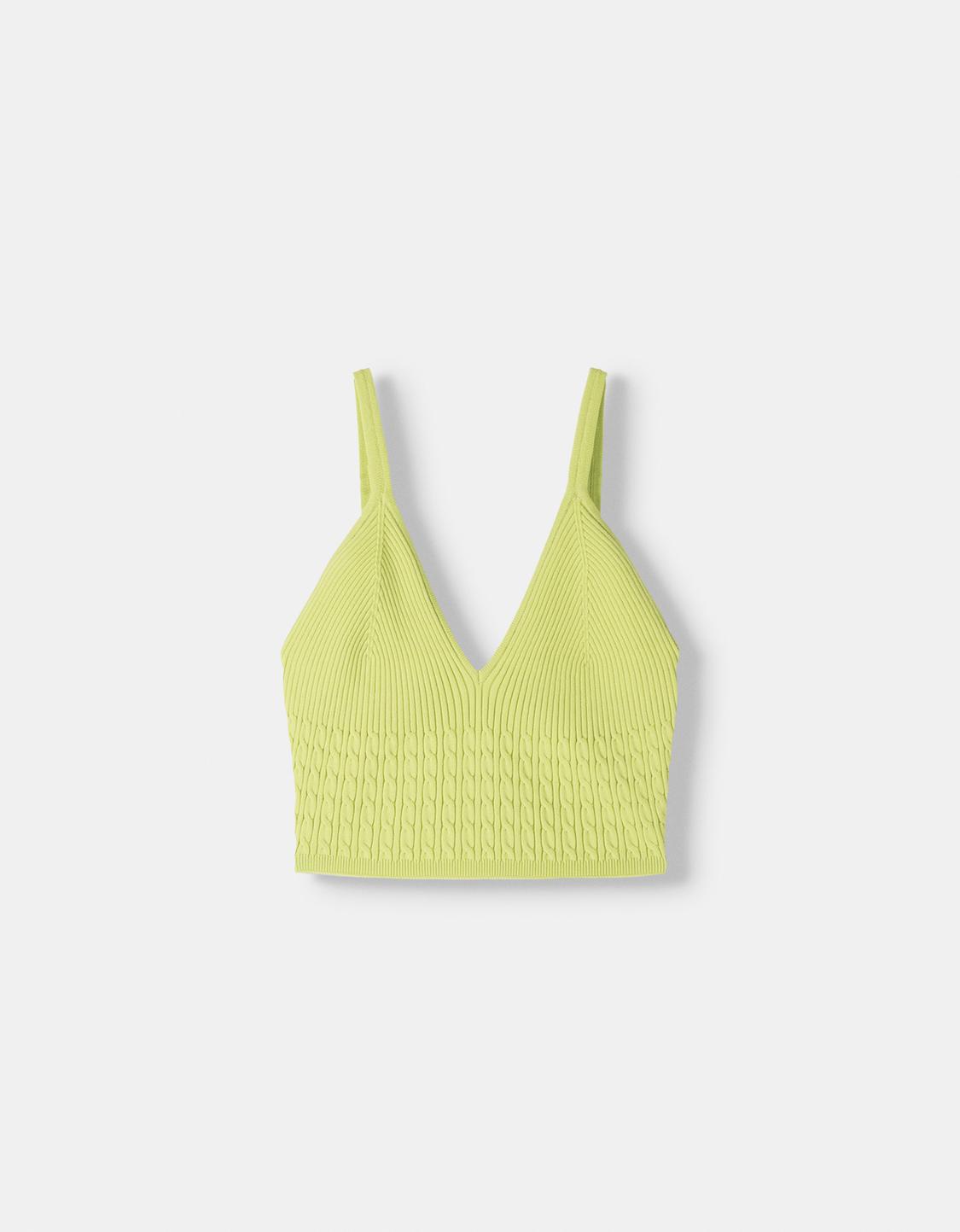 Top cuello pico trenzado