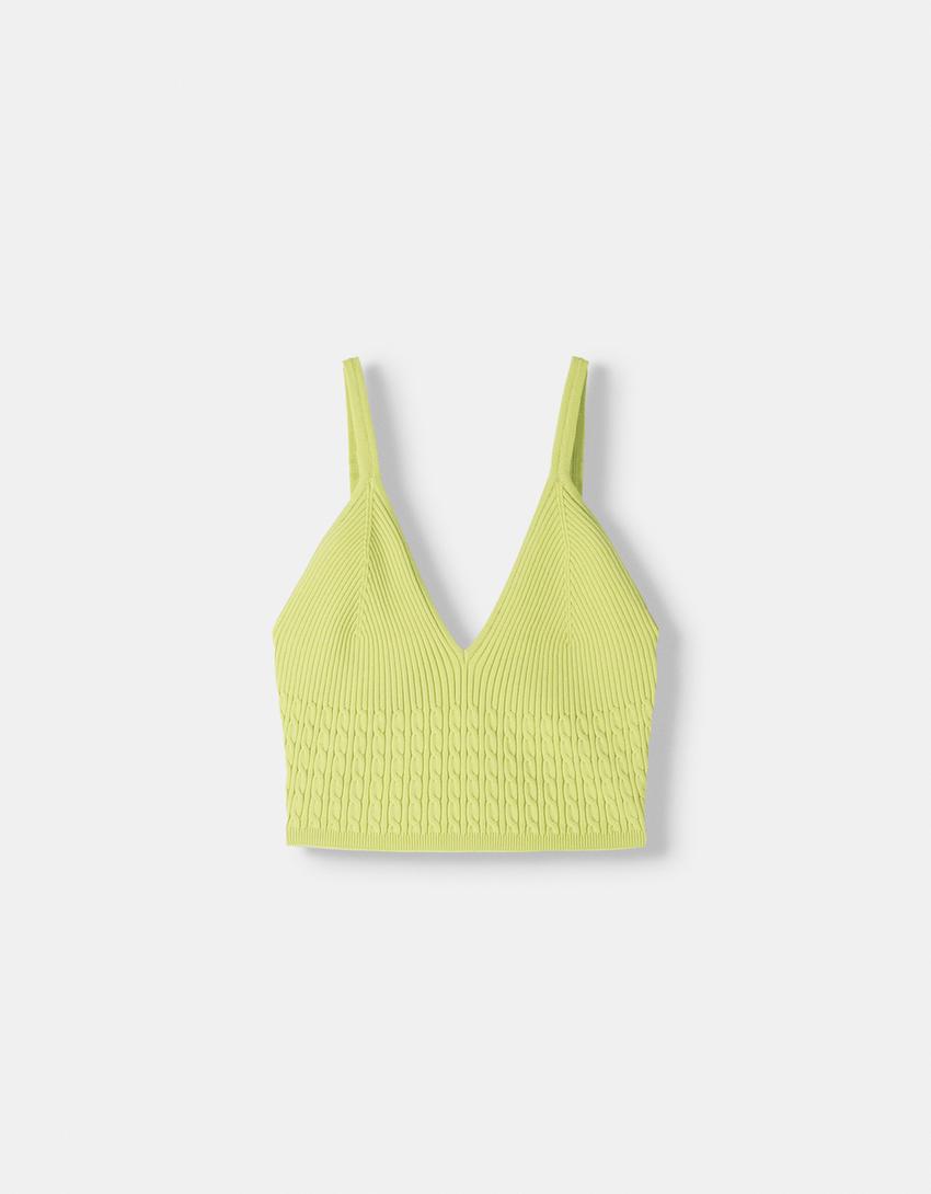 Top cuello pico trenzado-Verde-4