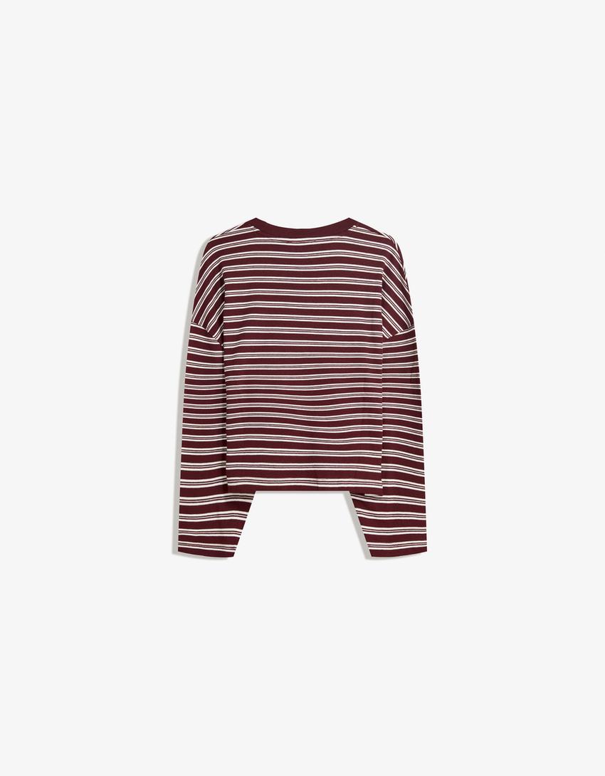 T-shirt met lange mouw en print-Bordeaux