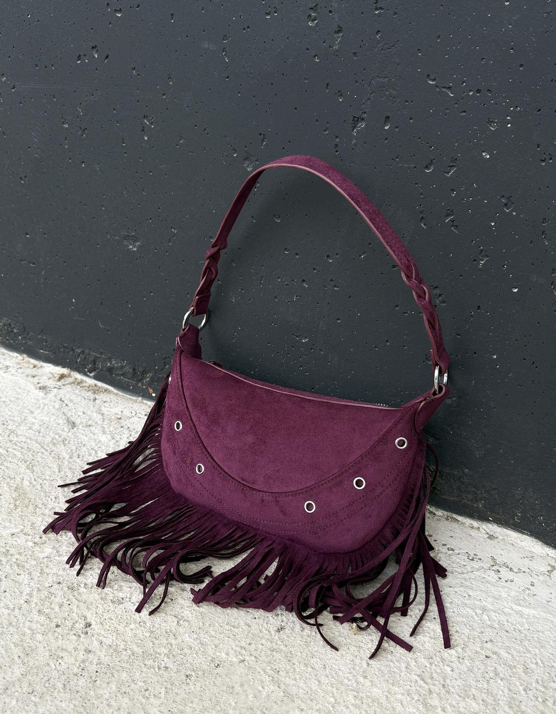 Faux suede bag with fringing